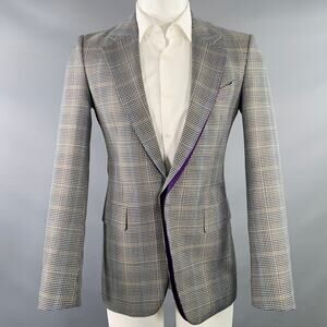 GIVENCHY Size 38 Grey Black Purple Plaid Contrast Trim Wool Blend Sport Coat